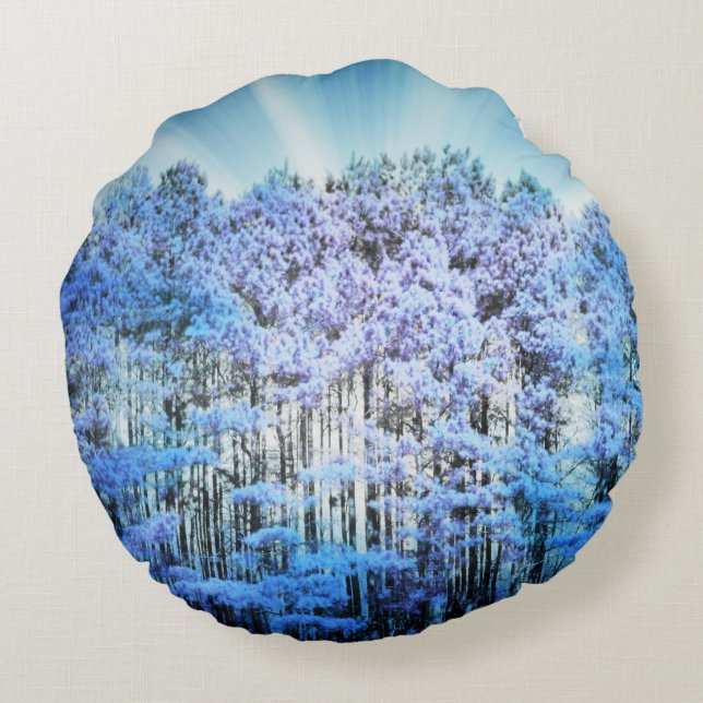 Blue Trees Rond Kussen (Achterkant)