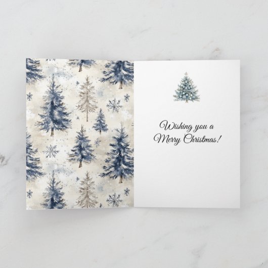 Blue Trees Snowflakes Christmas Window Kaart (Binnen)