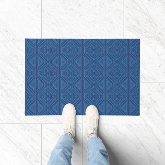 Blue Trellis Modern Stripe Squares en Diamanten Deurmat (Binnen)