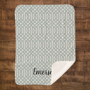 Blue Trellis Monogram   Moderne bosbouw Sherpa Deken