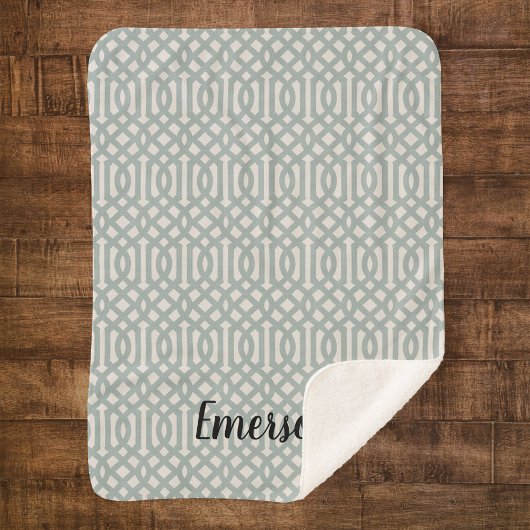 Blue Trellis Monogram | Moderne bosbouw Sherpa Deken