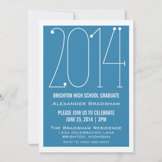 Blue Trendy 2014 Afstuderen Invitation Kaart (Voorkant)