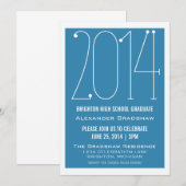 Blue Trendy 2014 Afstuderen Invitation Kaart (Voorkant / Achterkant)