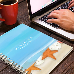 Blue Trendy Ocean Waterverf gepersonaliseerd Notitieboek