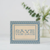 Blue Trendy Stripes Save the Date Briefkaart (Staand voorkant)