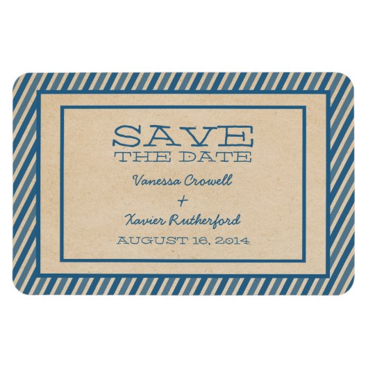Blue Trendy Stripes Save the Date Magnet Magneet (Horizontaal)