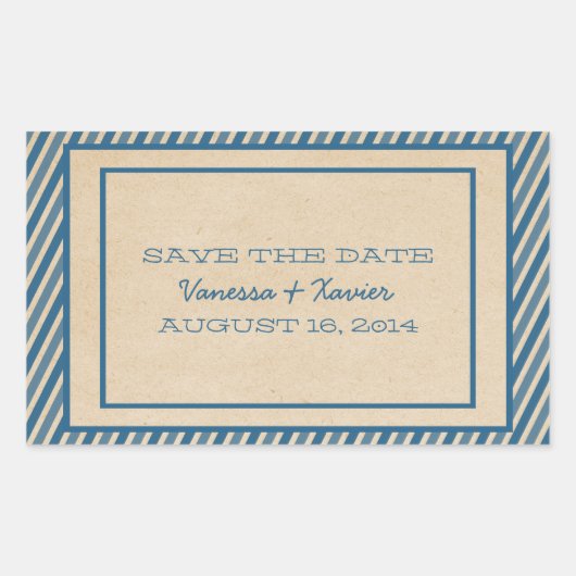 Blue Trendy Stripes Save the Date Stickers (Voorkant)