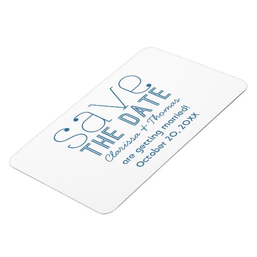Blue Trendy Typografie Save the Date Magnet Magneet (Linkerzijde)