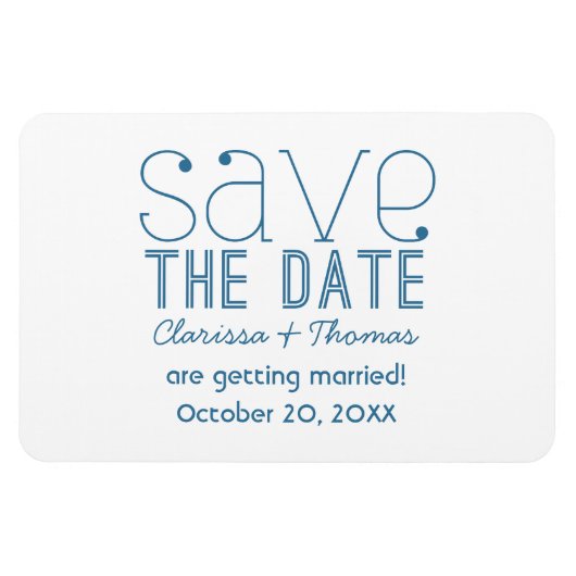 Blue Trendy Typografie Save the Date Magnet Magneet (Horizontaal)