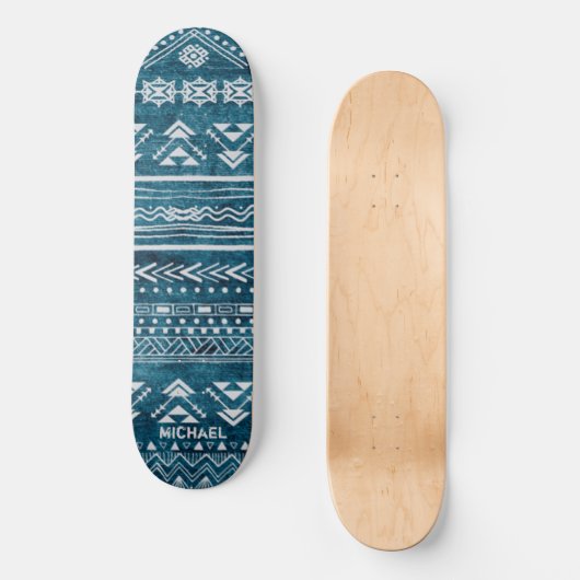 Blue Tribal Abstract Geometric Pattern Aangepaste  Persoonlijk Skateboard (Voorkant)