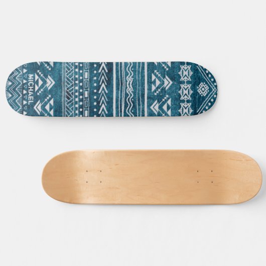 Blue Tribal Abstract Geometric Pattern Aangepaste  Persoonlijk Skateboard (Horizontaal)