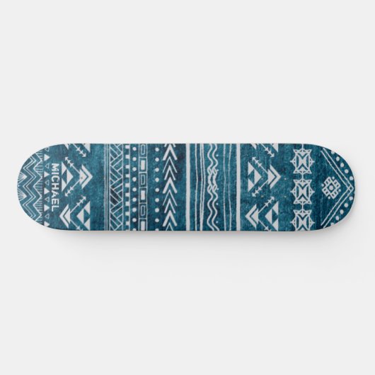 Blue Tribal Abstract Geometric Pattern Aangepaste  Persoonlijk Skateboard (Horizontaal)