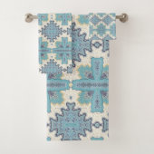 Blue Tribal Bathroom Towel set Bad Handdoek (Insitu)
