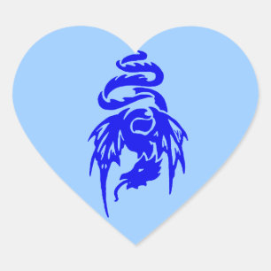 Blue Tribal Dragon Fantasy Mythology Tattoo Hart Sticker