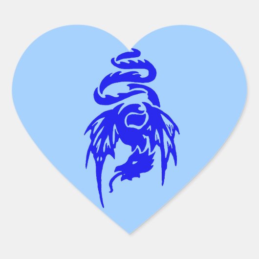Blue Tribal Dragon Fantasy Mythology Tattoo Hart Sticker (Voorkant)