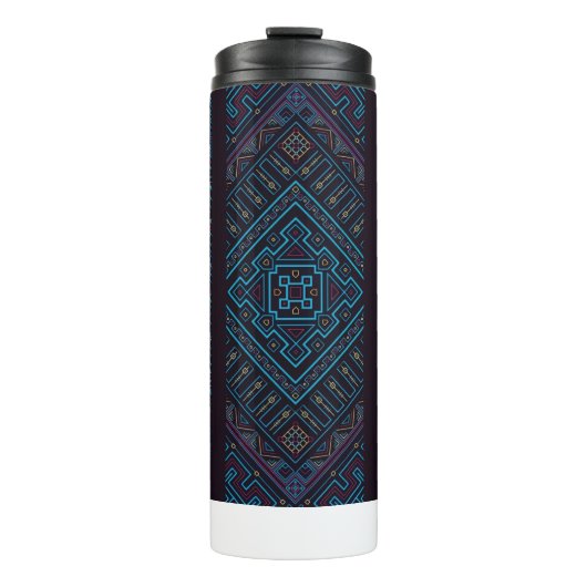 Blue Tribal Geometric Pattern Thermal Tumbler Thermosbeker (Voorkant)