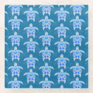 Blue Tribal Honu Sea Turtles Glazen Onderzetter