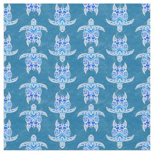Blue Tribal Honu Sea Turtles Stof (Close Up)