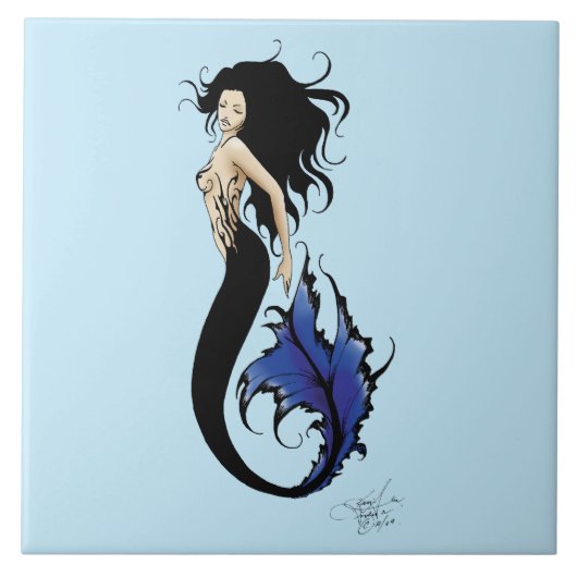 Blue Tribal Mermaid Tegeltje (Voorkant)