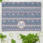 Blue Tribal Pattern Monogram Theedoek (Gevouwen)