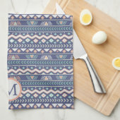 Blue Tribal Pattern Monogram Theedoek (Quarter Fold)