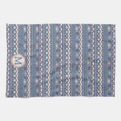 Blue Tribal Pattern Monogram Theedoek (Horizontaal)