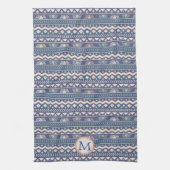 Blue Tribal Pattern Monogram Theedoek (Verticaal)