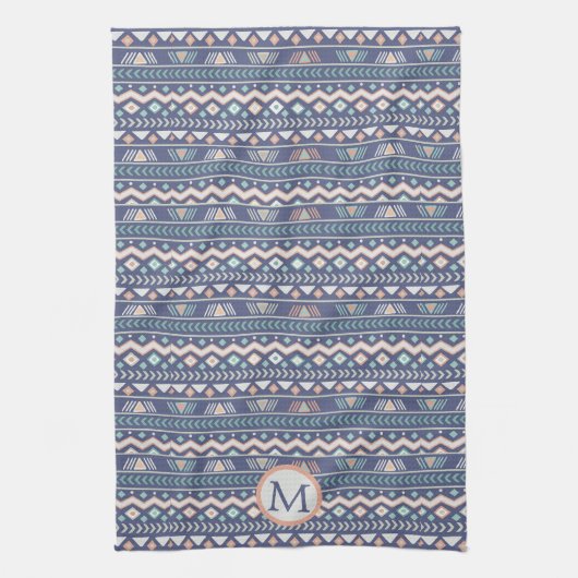 Blue Tribal Pattern Monogram Theedoek (Verticaal)