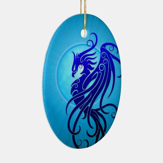 Blue Tribal Phoenix Keramisch Ornament (Rechts)