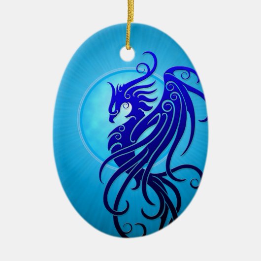 Blue Tribal Phoenix Keramisch Ornament (Voorkant)