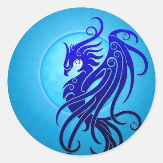 Blue Tribal Phoenix Ronde Sticker (Voorkant)