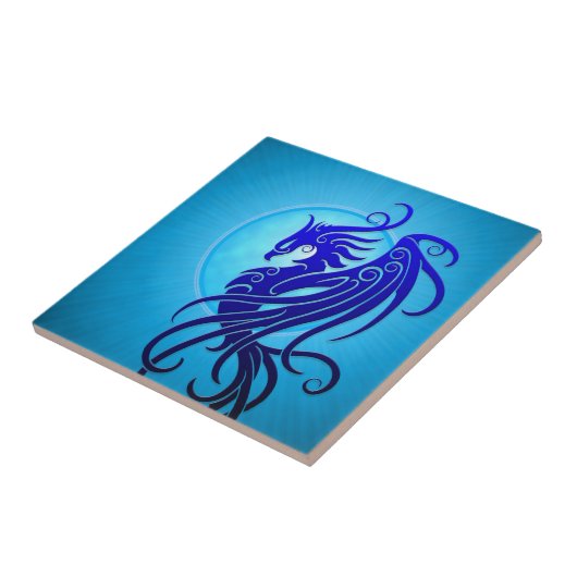 Blue Tribal Phoenix Tegeltje (Zijkant)