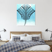 Blue Tribal Stingray Canvas Afdruk (Insitu (Slaapkamer))