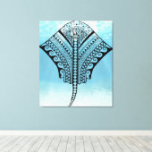 Blue Tribal Stingray Canvas Afdruk (Insitu (Houten vloer))