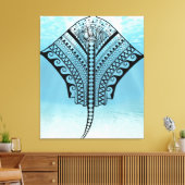 Blue Tribal Stingray Canvas Afdruk (Insitu (Woonkamer))