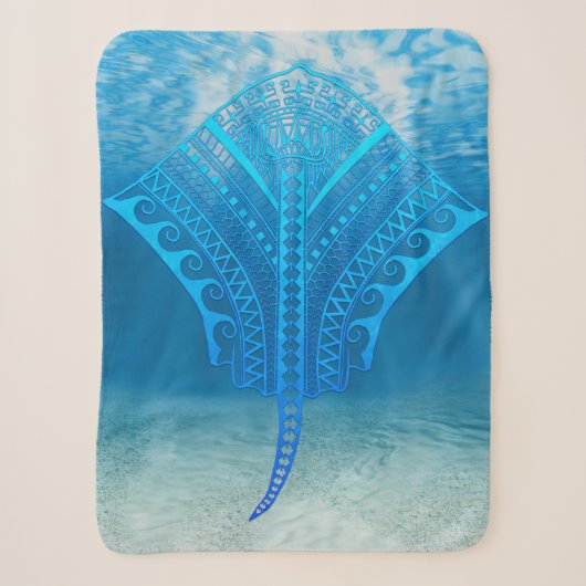 Blue Tribal Stingray Sherpa Deken (Voorkant)