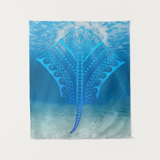 Blue Tribal Stingray Wandkleed (Voorkant)