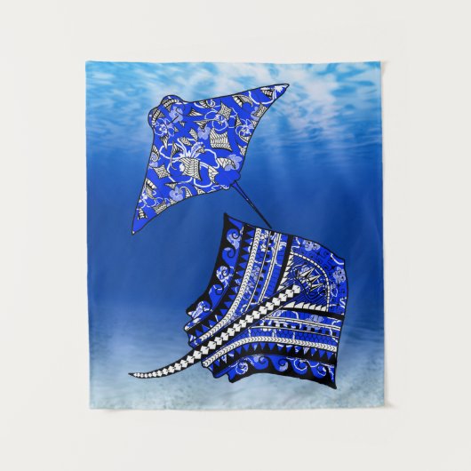 Blue Tribal Stingrays Wandkleed (Voorkant)