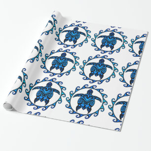 Blue Tribal Turtle Sun Cadeaupapier