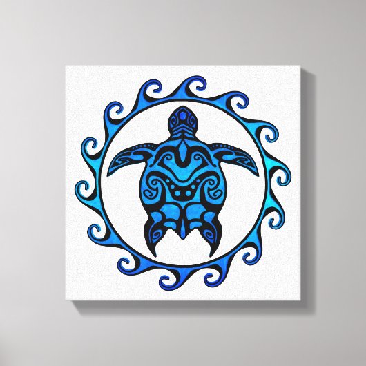 Blue Tribal Turtle Sun Canvas Afdruk (Voorkant)