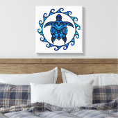 Blue Tribal Turtle Sun Canvas Afdruk (Insitu (Slaapkamer))