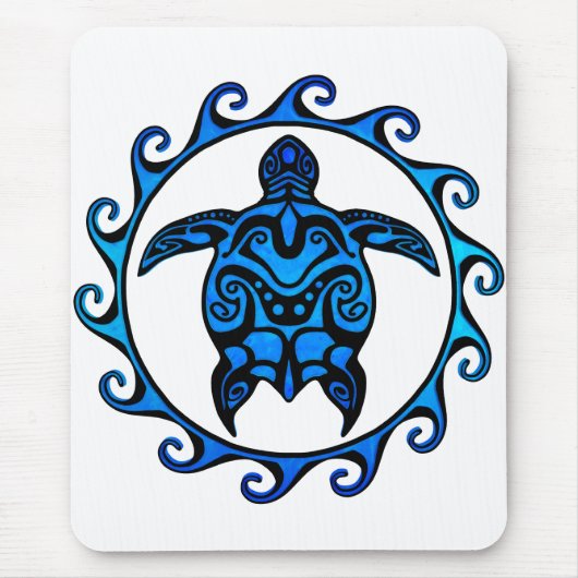 Blue Tribal Turtle Sun Muismat (Voorkant)