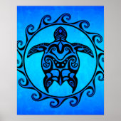 Blue Tribal Turtle Sun Poster (Voorkant)