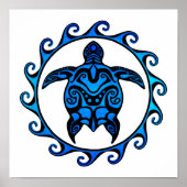 Blue Tribal Turtle Sun Poster (Voorkant)
