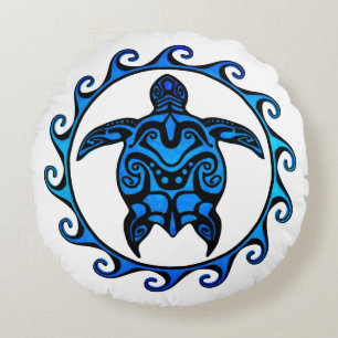 Blue Tribal Turtle Sun Rond Kussen