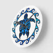 Blue Tribal Turtle Sun Ronde Klok (Hoek)
