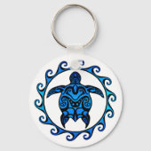 Blue Tribal Turtle Sun Sleutelhanger (Voorkant)