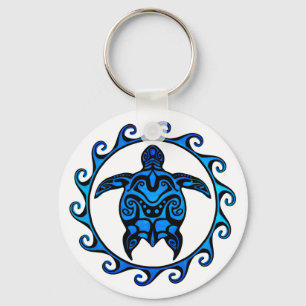 Blue Tribal Turtle Sun Sleutelhanger