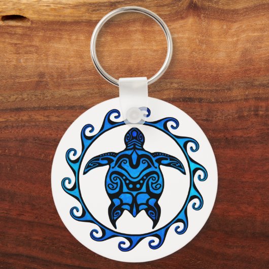 Blue Tribal Turtle Sun Sleutelhanger (Voorkant)