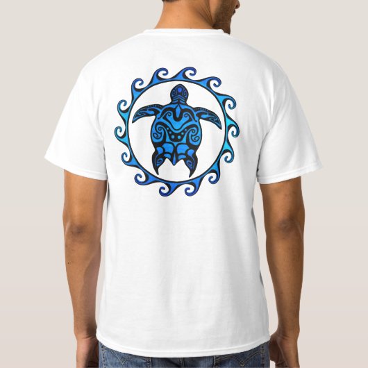 Blue Tribal Turtle Sun T-shirt (Achterkant)